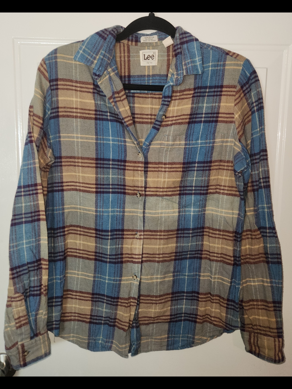 Lee Juniors Long Sleeve Plaid Flannel 100% Cotton Size 13/14 (Small/Medium)